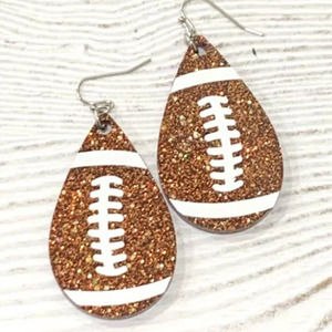 Glitter Football Resin Acrylic Teardrop Dangle Earrings